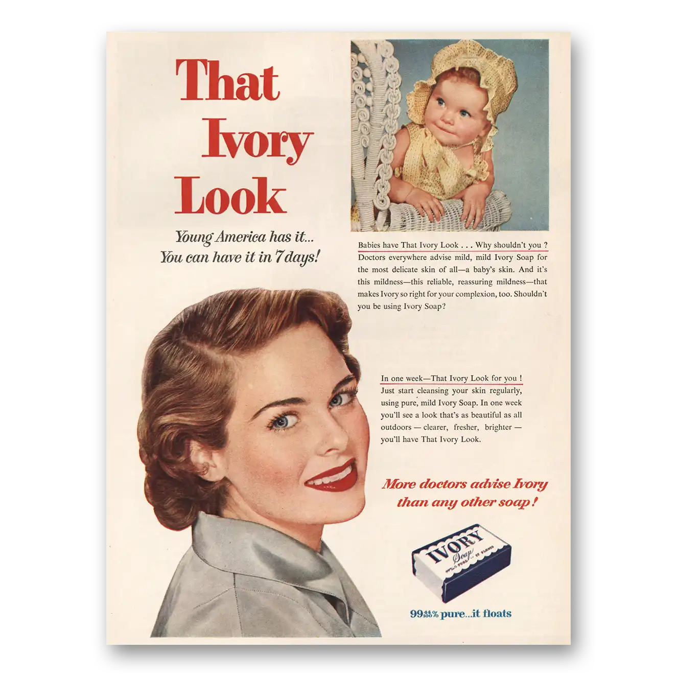 1954 Ivory Soap Look Young America Has It Vintage Magazine Print Ad