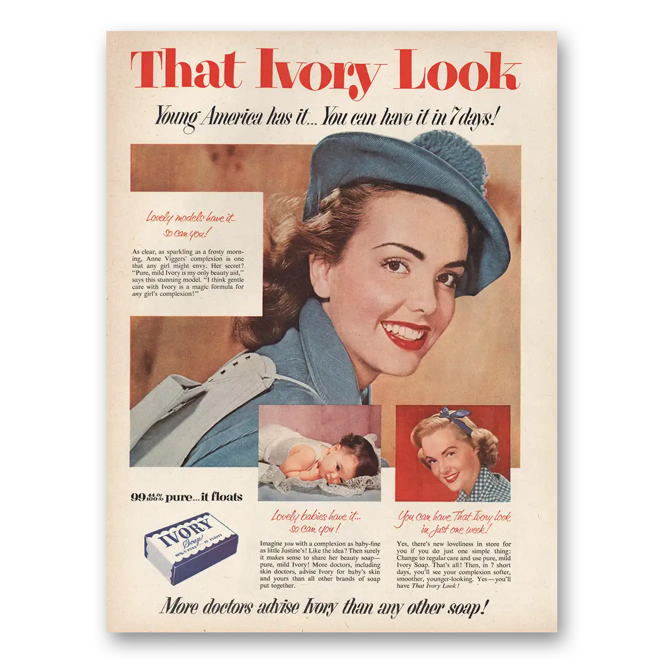 1954 Ivory Soap Young America Vintage Magazine Print Ad