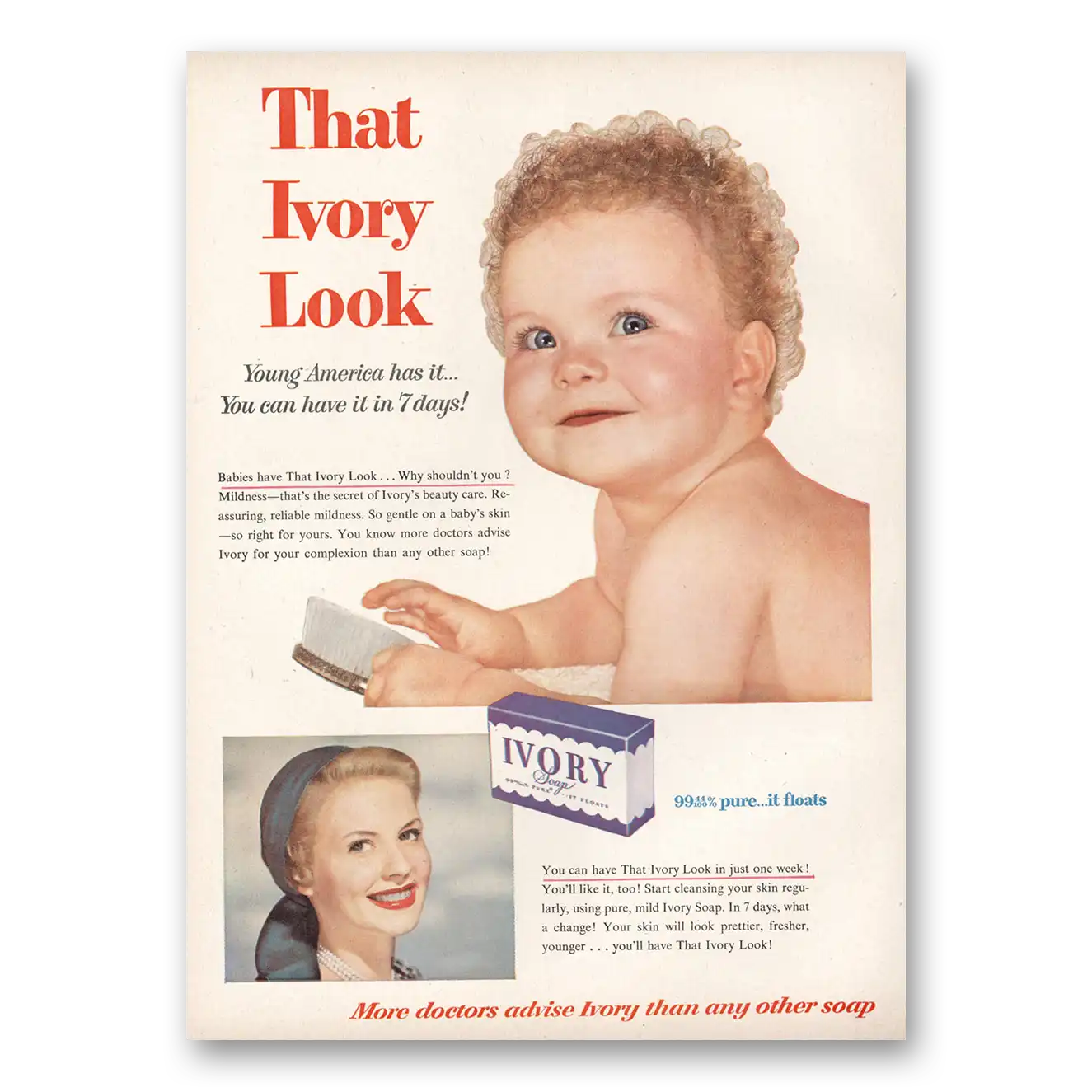 1954 Ivory Soap Young America Has It Vintage Magazine Print Ad