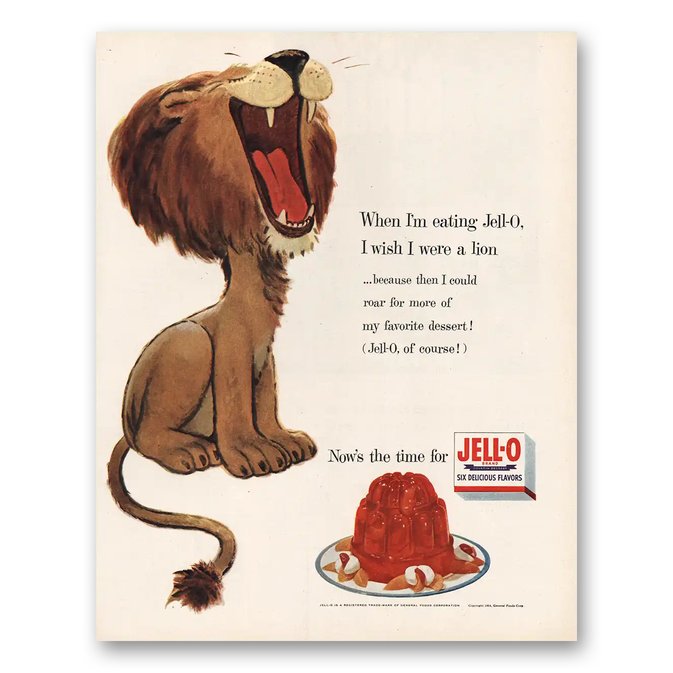 1954 Jell-O I Wish I Were a Lion Vintage Magazine Print Ad