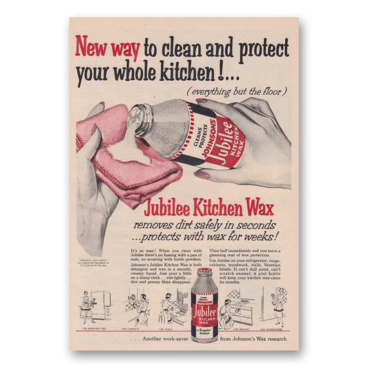 1954 Jubilee Kitchen Wax New Way to Clean and Protect Vintage Magazine Print Ad