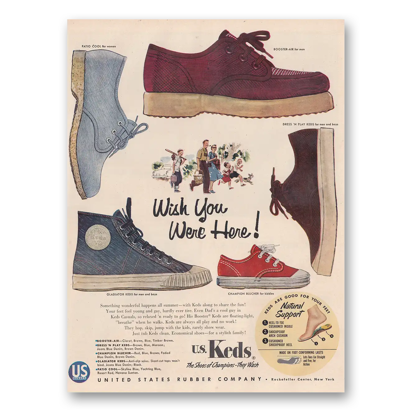 1954 Keds Shoes Wish You Were Here Vintage Magazine Print Ad