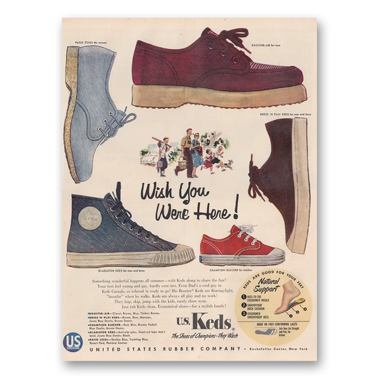 1954 Keds Shoes Wish You Were Here Vintage Magazine Print Ad