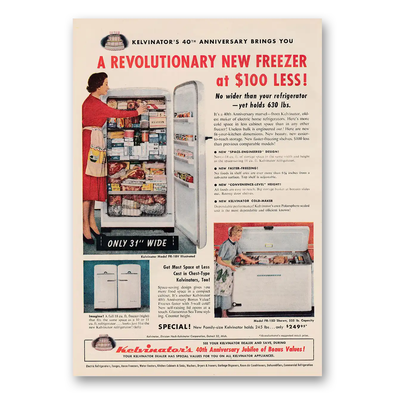 1954 Kelvinator Refrigerator Freezer 40th Anniversary Vintage Magazine Print Ad