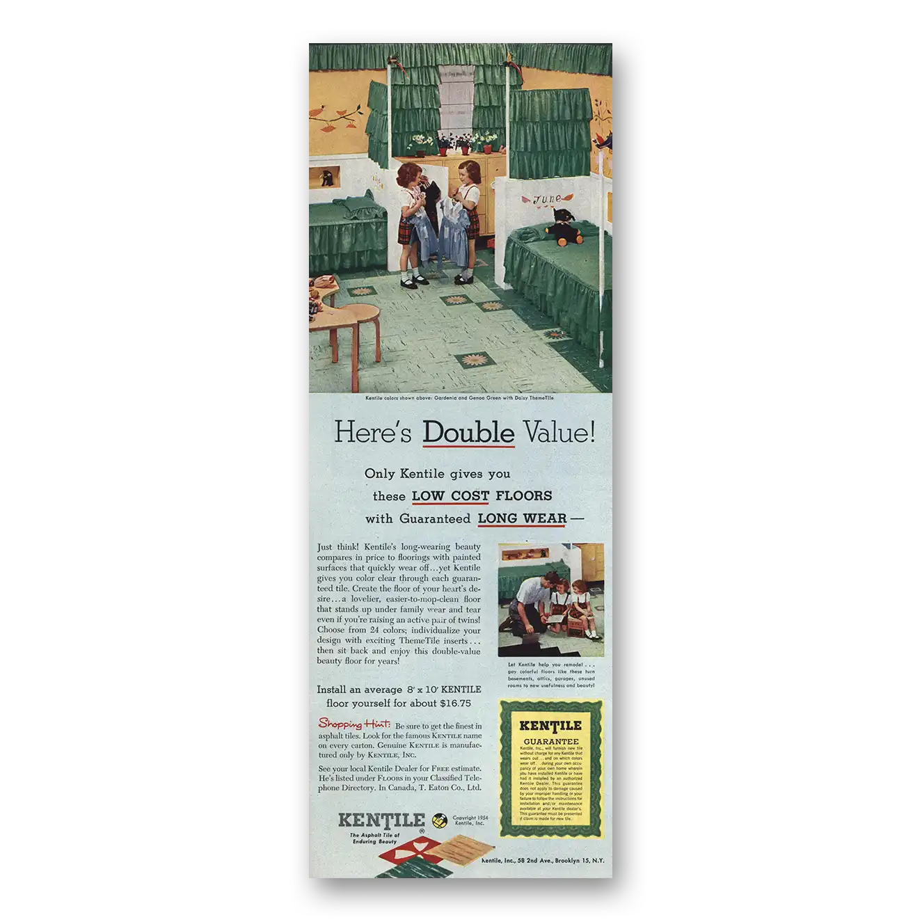 1954 Kentile Flooring Flooring Double Value Twins Vintage Magazine Print Ad