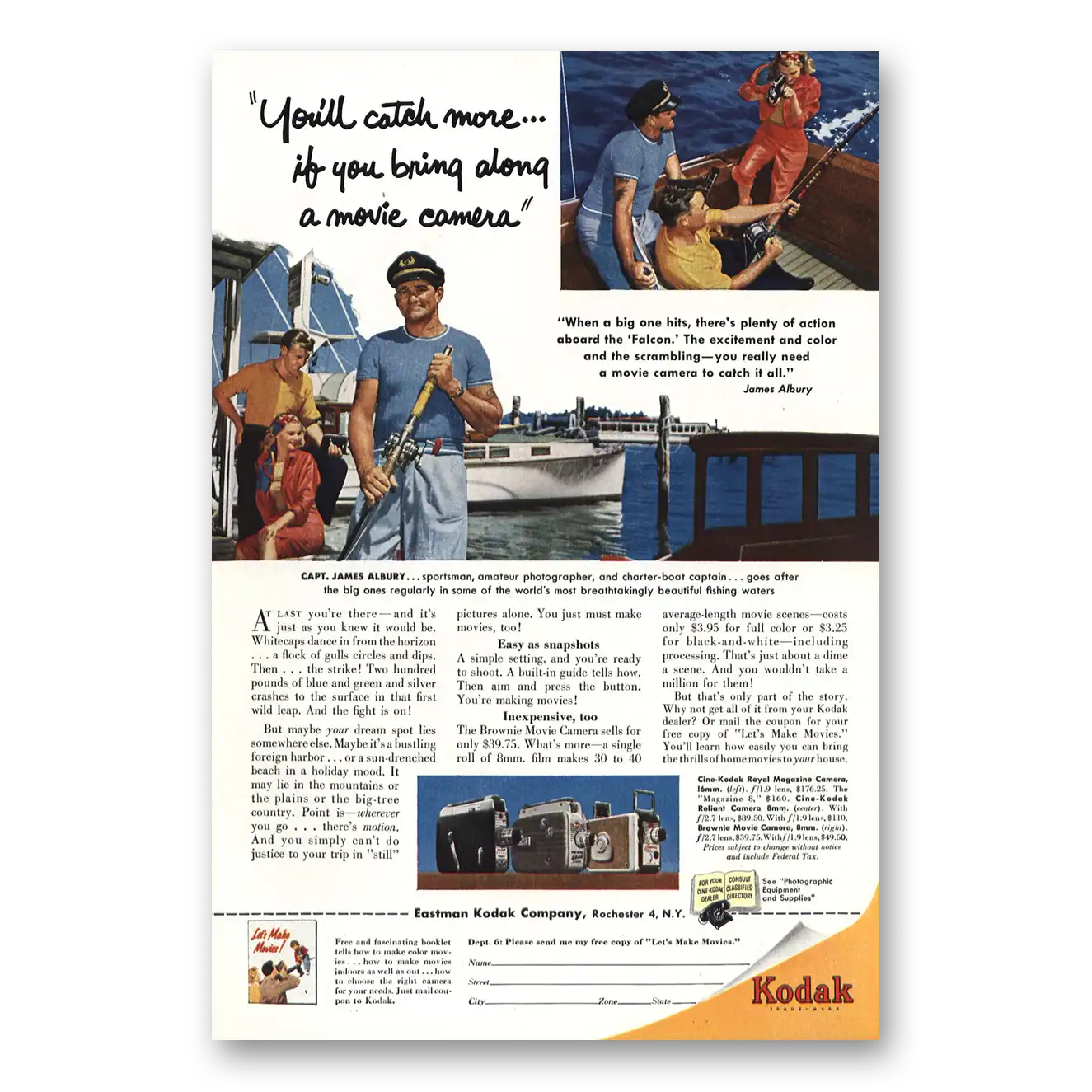 1954 Kodak Brownie Camera Catch More Fishing Vintage Magazine Print Ad