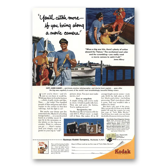 1954 Kodak Brownie Camera Catch More Fishing Vintage Magazine Print Ad