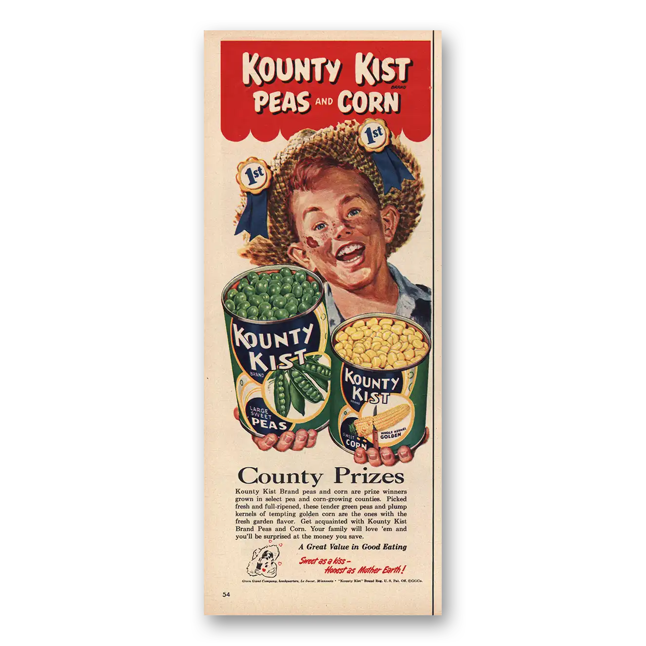 1954 Kounty Kist County Prizes Vintage Magazine Print Ad