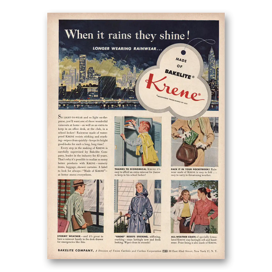 1954 Bakelite Krene When It Rains They Shine Vintage Magazine Print Ad