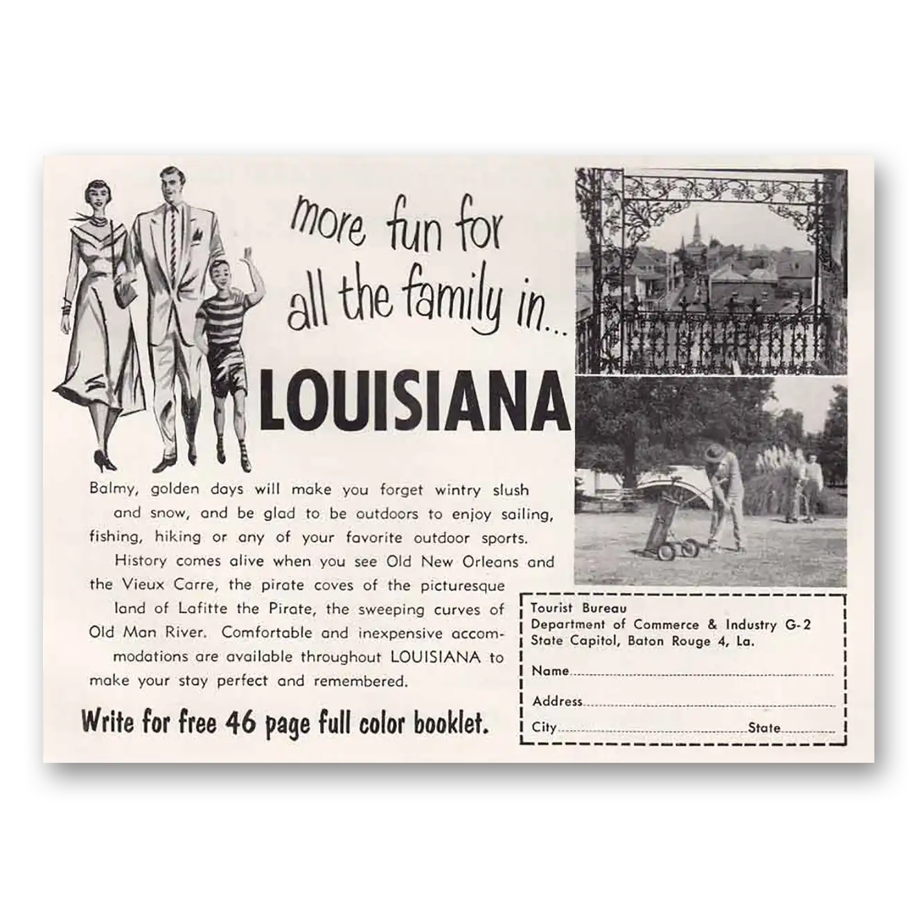 1954 Louisiana Balmy Golden Days Vintage Magazine Print Ad