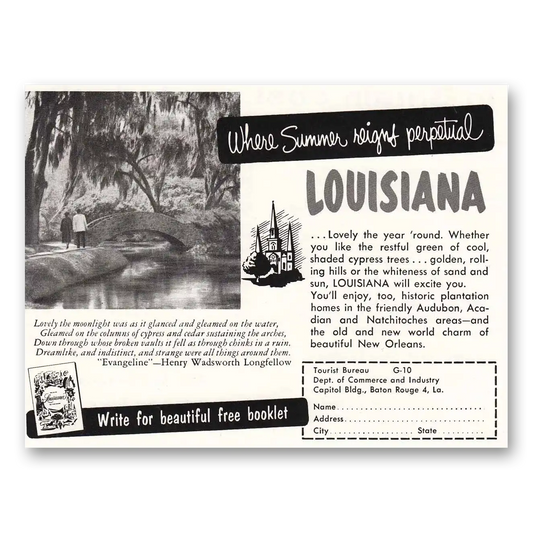 1954 Louisiana Summer Reigns Perpetual Vintage Magazine Print Ad