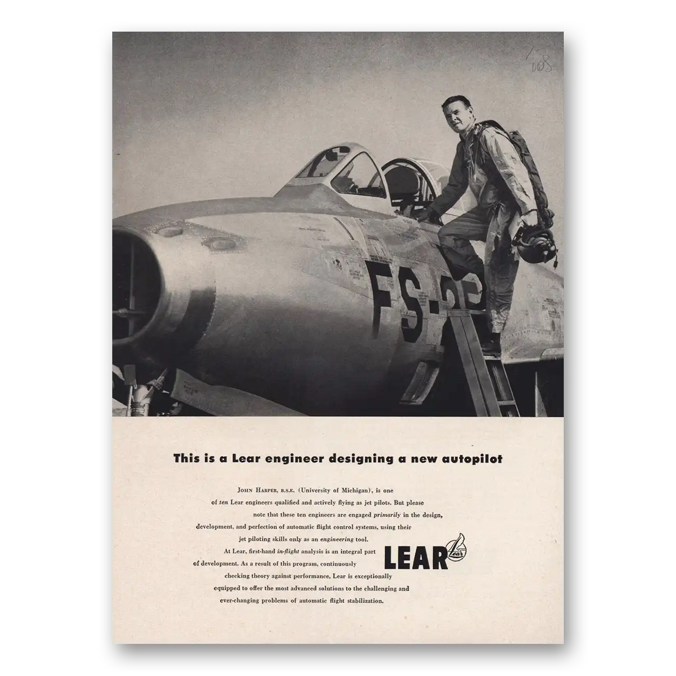 1954 Lear Engineer Designed New Autopilot Vintage Magazine Print Ad