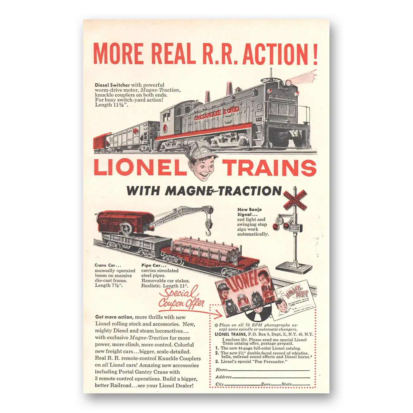 1954 Lionel Trains More Real RR Action Vintage Magazine Print Ad