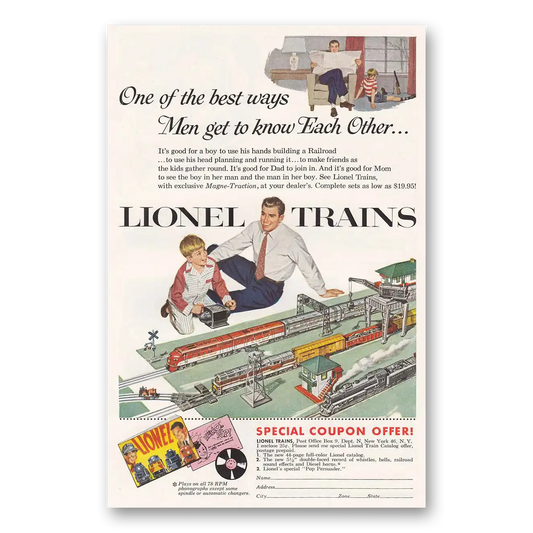 1954 Lionel Trains Men Get to Know Each Other Vintage Magazine Print Ad