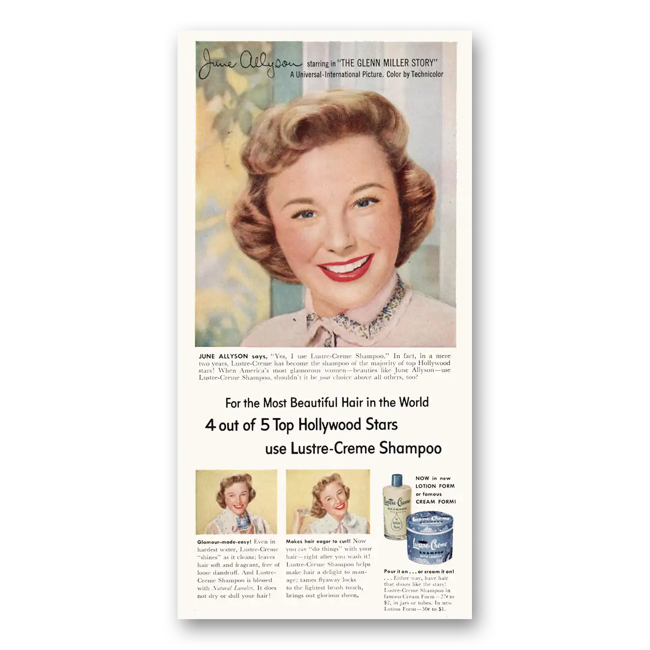 1954 Lustre Creme Shampoo June Allyson Vintage Magazine Print Ad