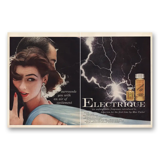 1954 Electrique Perfume Surrounds You Vintage Magazine Print Ad