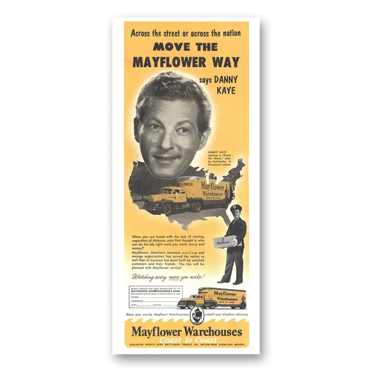 1954 Mayflower Moving Trucks Warehouses Danny Kaye Vintage Magazine Print Ad