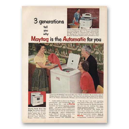 1954 Maytag Washer 3 Generations Vintage Magazine Print Ad