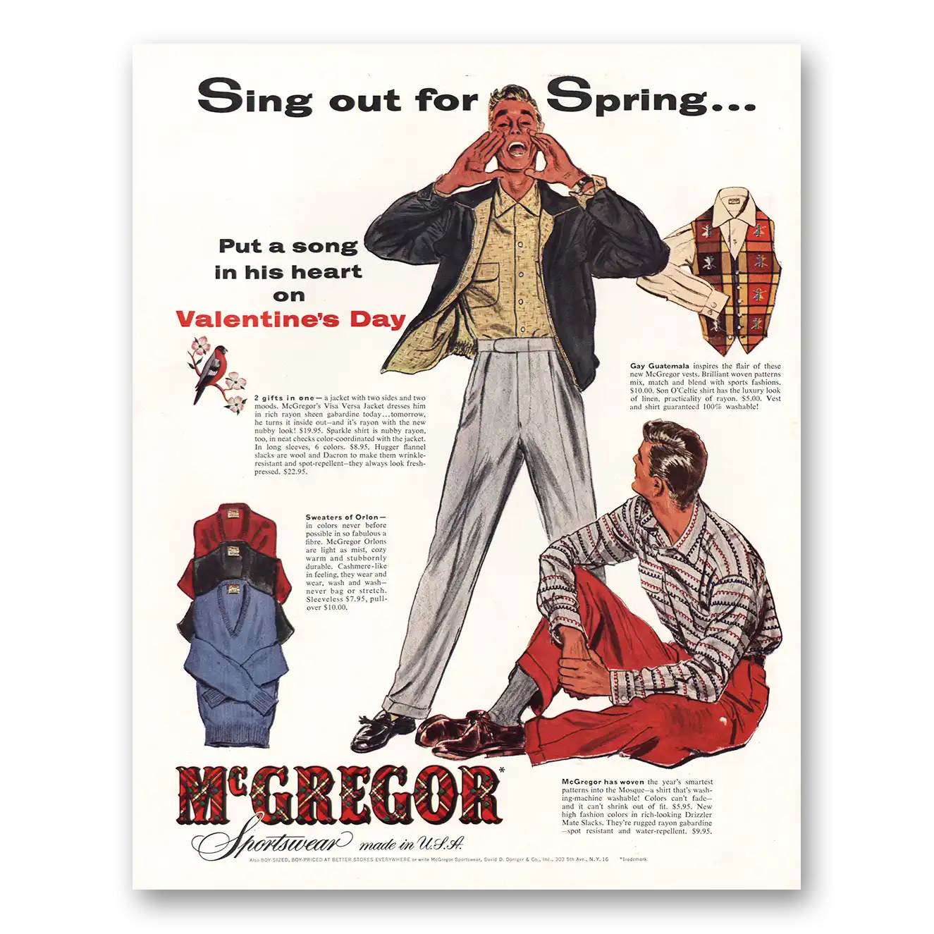 1954 McGregor Sportswear Sing Out for Spring Vintage Magazine Print Ad