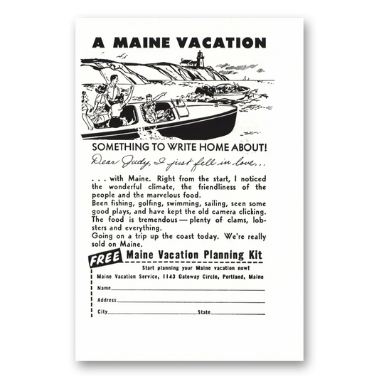 1954 Maine Boat Lighthouse Vintage Magazine Print Ad