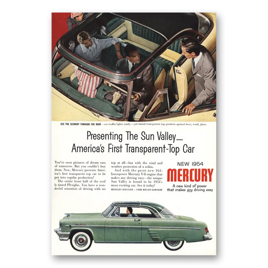 1954 Mercury Sun Valley America's First Transparent Top Car Vintage Magazine Print Ad