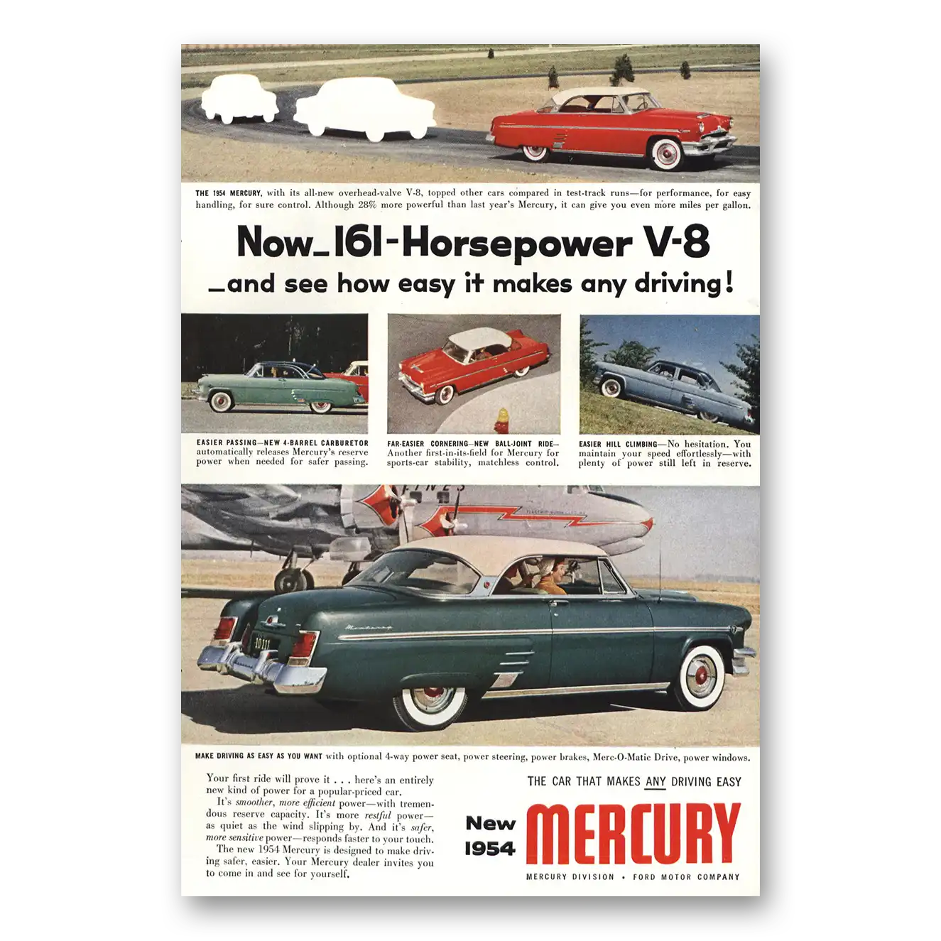 1954 Mercury Now 161 Horsepower V 8 Vintage Magazine Print Ad