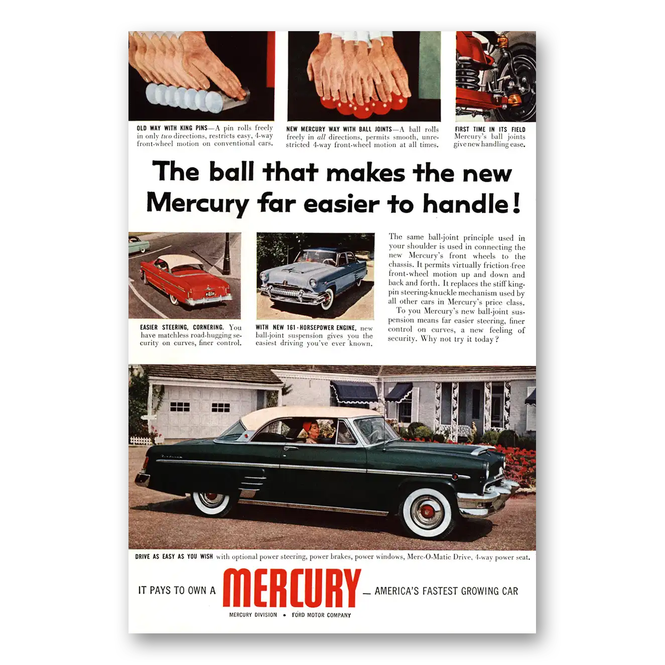 1954 Mercury Merc O Matic Drive Ball Vintage Magazine Print Ad