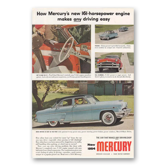 1954 Mercury Horsepower Engine Makes Any Driving Easy Vintage Magazine Print Ad