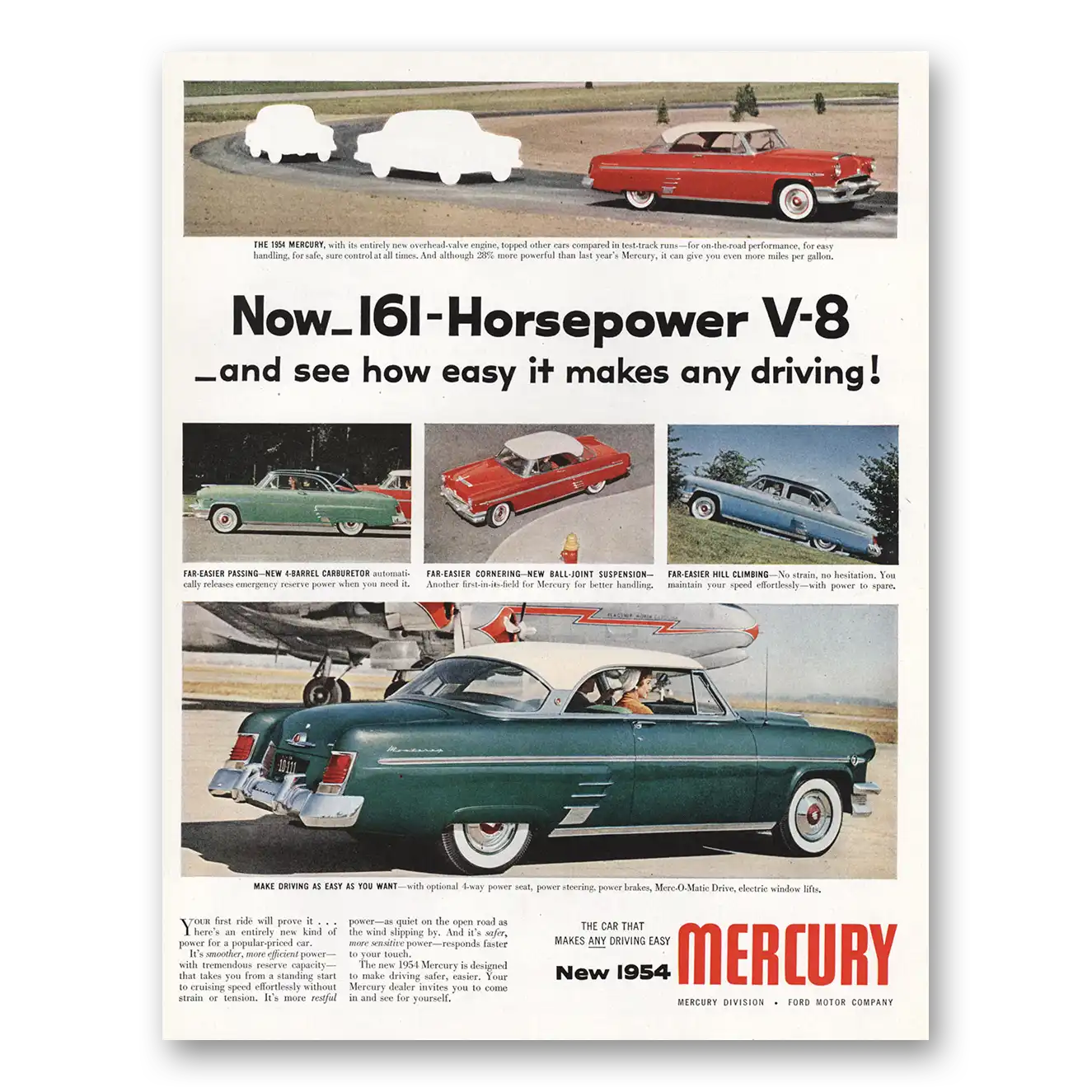 1954 Mercury Now 161 Horsepower V8 Vintage Magazine Print Ad