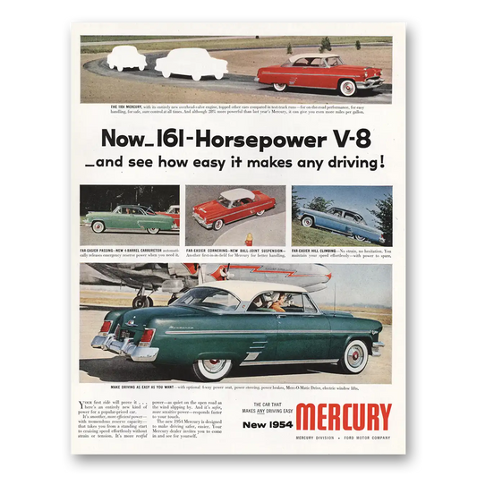 1954 Mercury Now 161 Horsepower V8 Vintage Magazine Print Ad