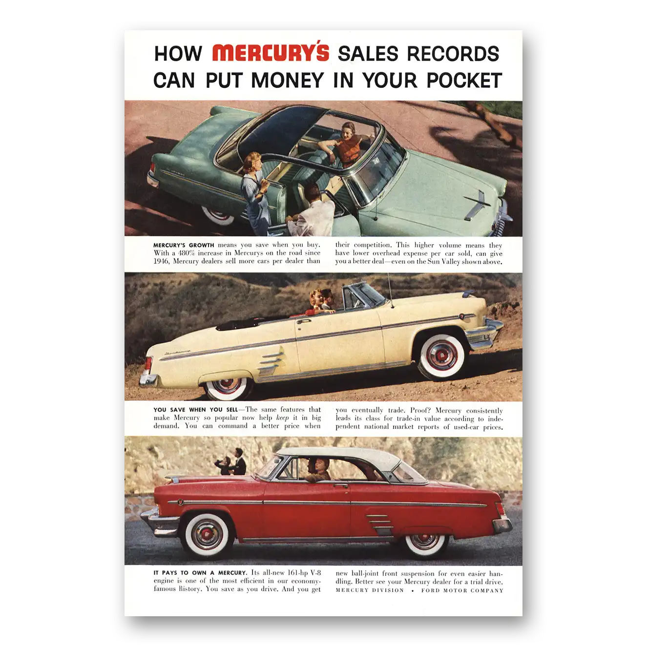 1954 Mercury Sun Valley Sales Records Vintage Magazine Print Ad