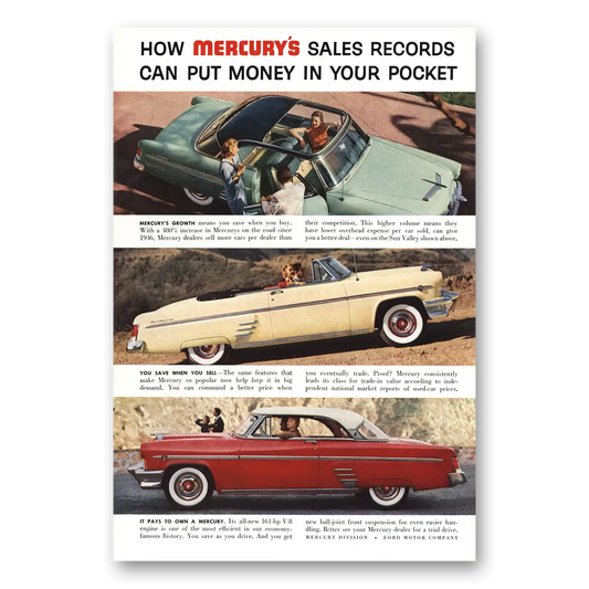 1954 Mercury Sun Valley Sales Records Vintage Magazine Print Ad