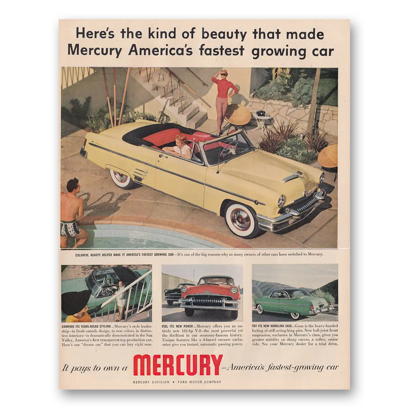 1954 Mercury Kind of Beauty That Made Mercury Americas Fastest Growing Vintage Magazine Print Ad