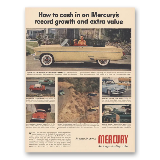 1954 Mercury Record Growth and Extra Value Vintage Magazine Print Ad