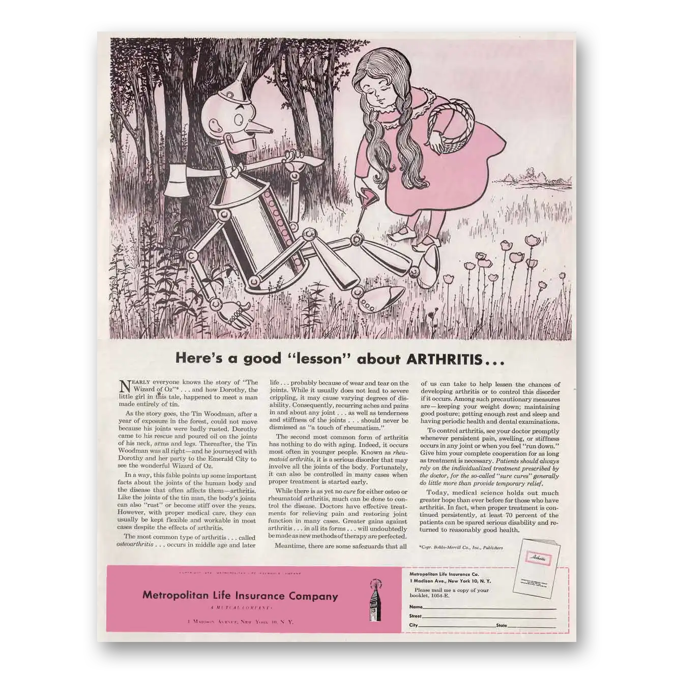 1954 Metropolitan Life Insurance Dorothy Tin Man Vintage Magazine Print Ad