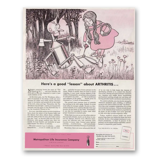 1954 Metropolitan Life Insurance Dorothy Tin Man Vintage Magazine Print Ad