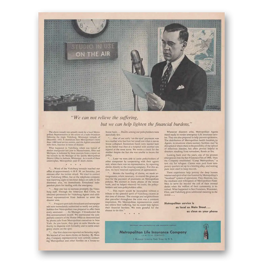 1954 Metropolitan Life Insurance Can Not Relieve the Suffering Vintage Magazine Print Ad