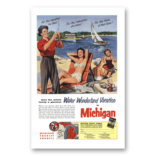 1954 Michigan Water Wonderland in Michigan Vintage Magazine Print Ad