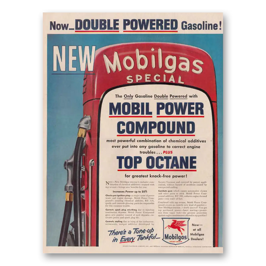 1954 Mobilgas Mobile Power Compound Top Octane Vintage Magazine Print Ad