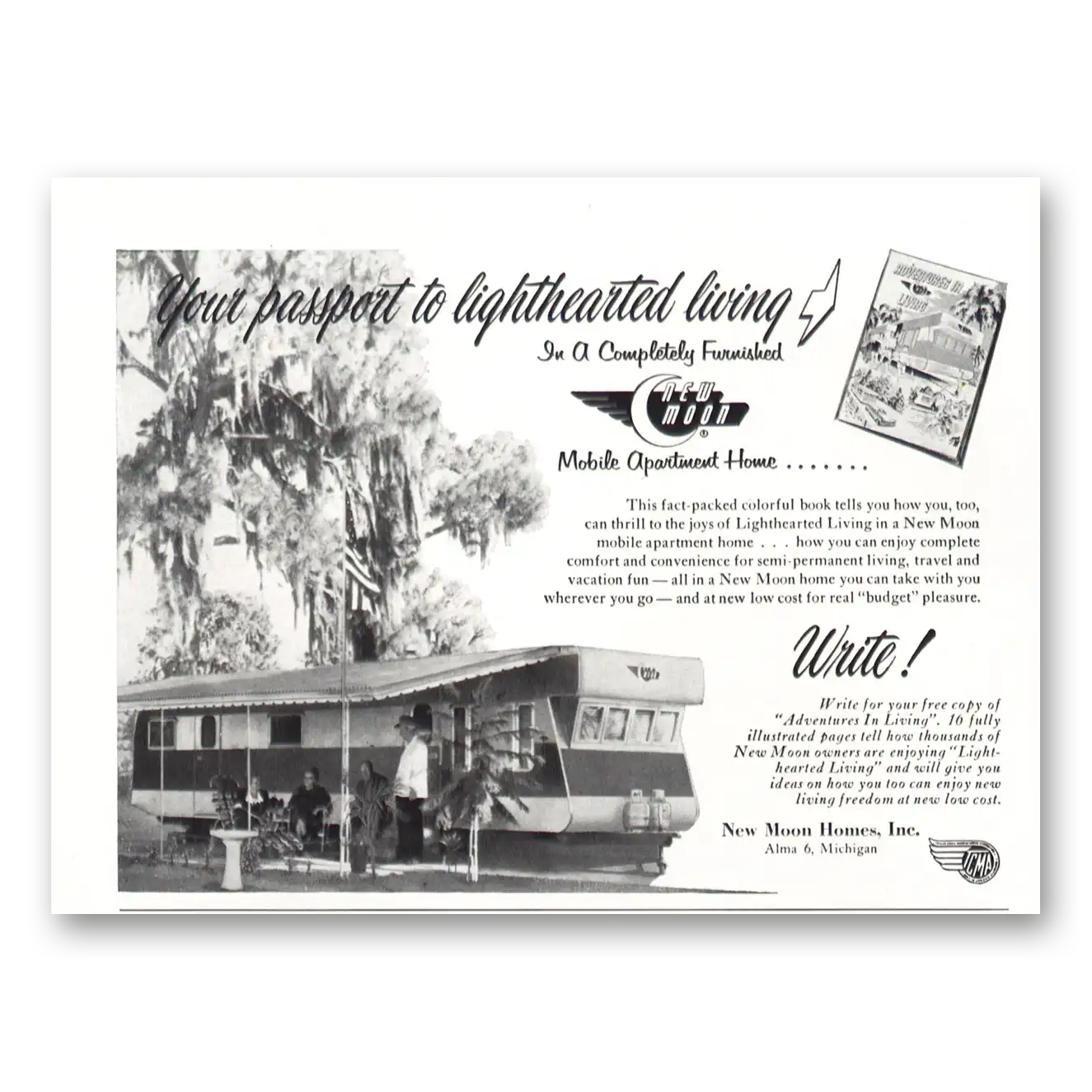 1954 New Moon Homes Lighthearted Living Vintage Magazine Print Ad