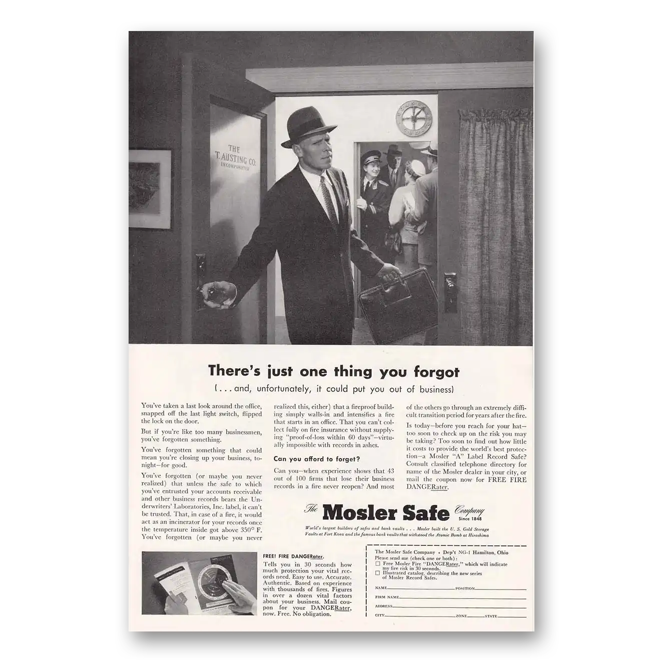 1954 Mosler Safe Theres Just One Thing Vintage Magazine Print Ad