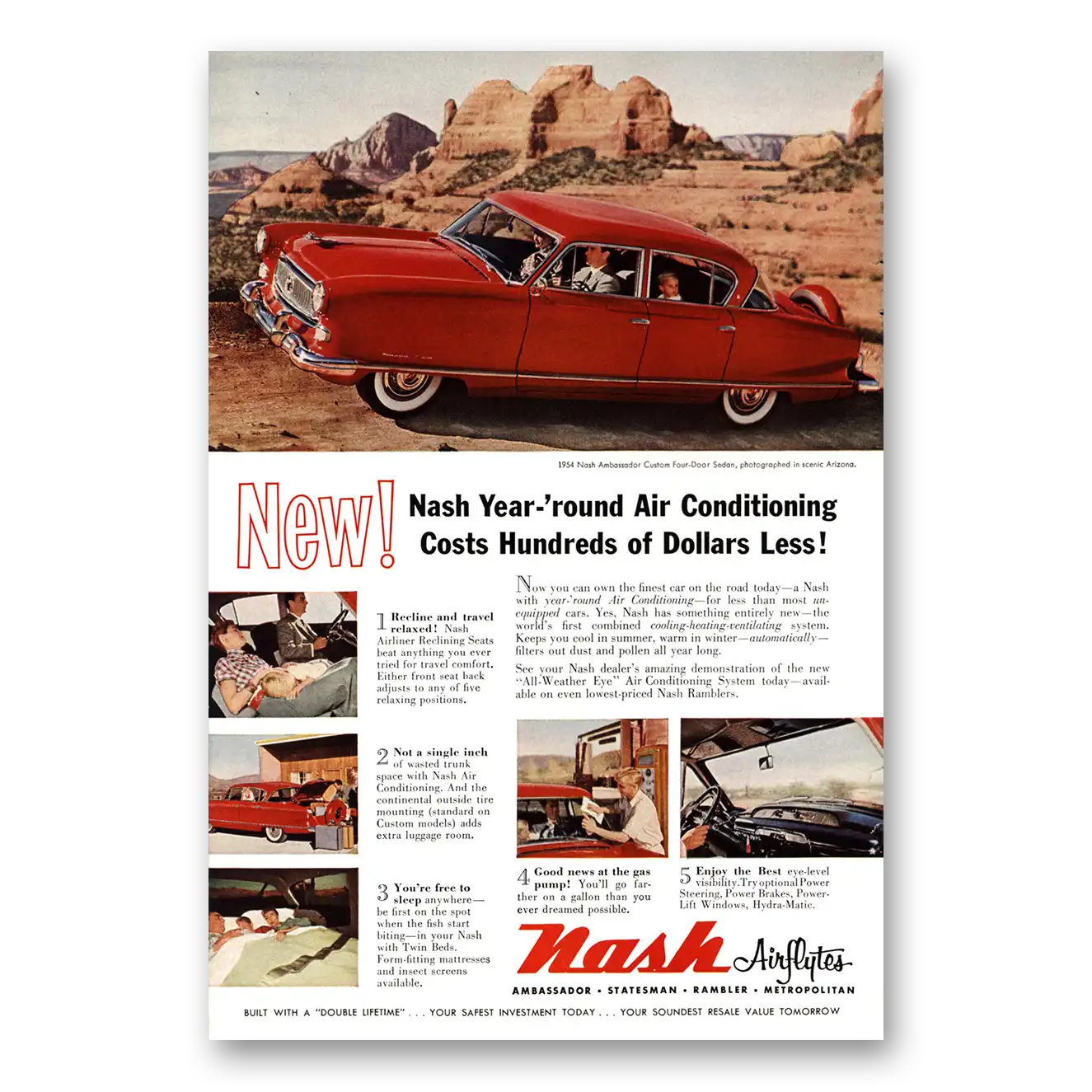 1954 Nash Motors Ambassador Year Round Air Conditioning Vintage Magazine Print Ad