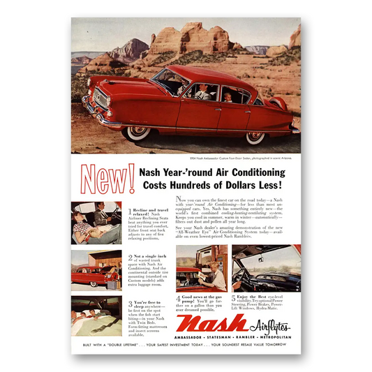 1954 Nash Motors Ambassador Year Round Air Conditioning Vintage Magazine Print Ad