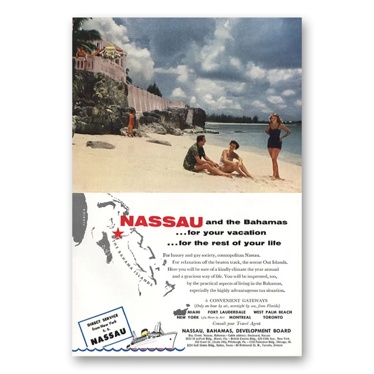 1954 Nassau Bahamas Nassau Beach Vintage Magazine Print Ad