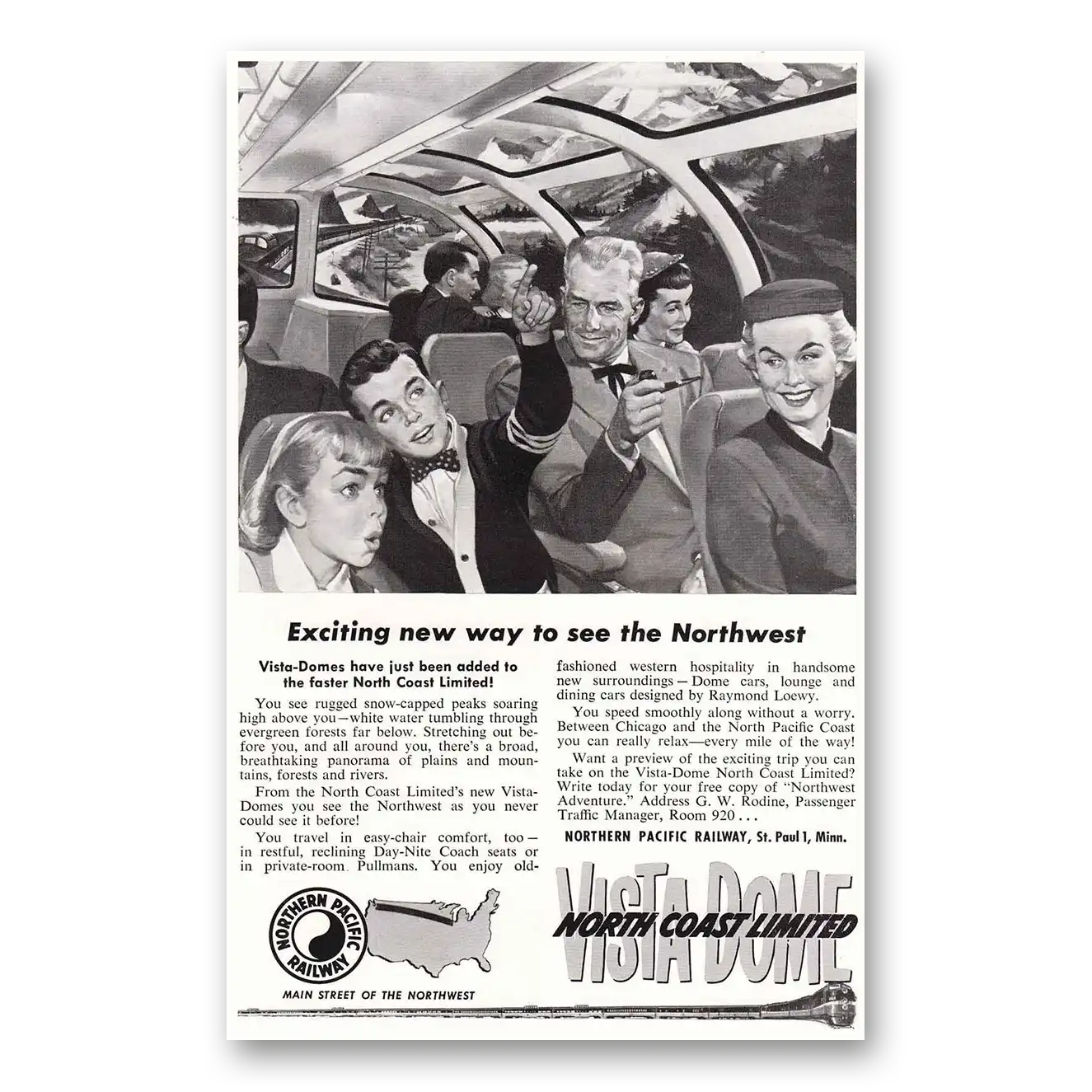 1954 Northern Pacific Railway Vista Dome Exciting New Way to See the Northwest Vintage Magazine Print Ad