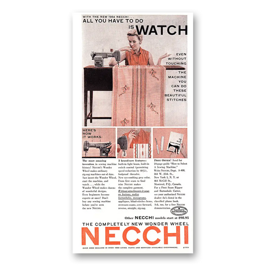 1954 Necchi Sewing Machine All You Have To Do Is Watch Vintage Magazine Print Ad