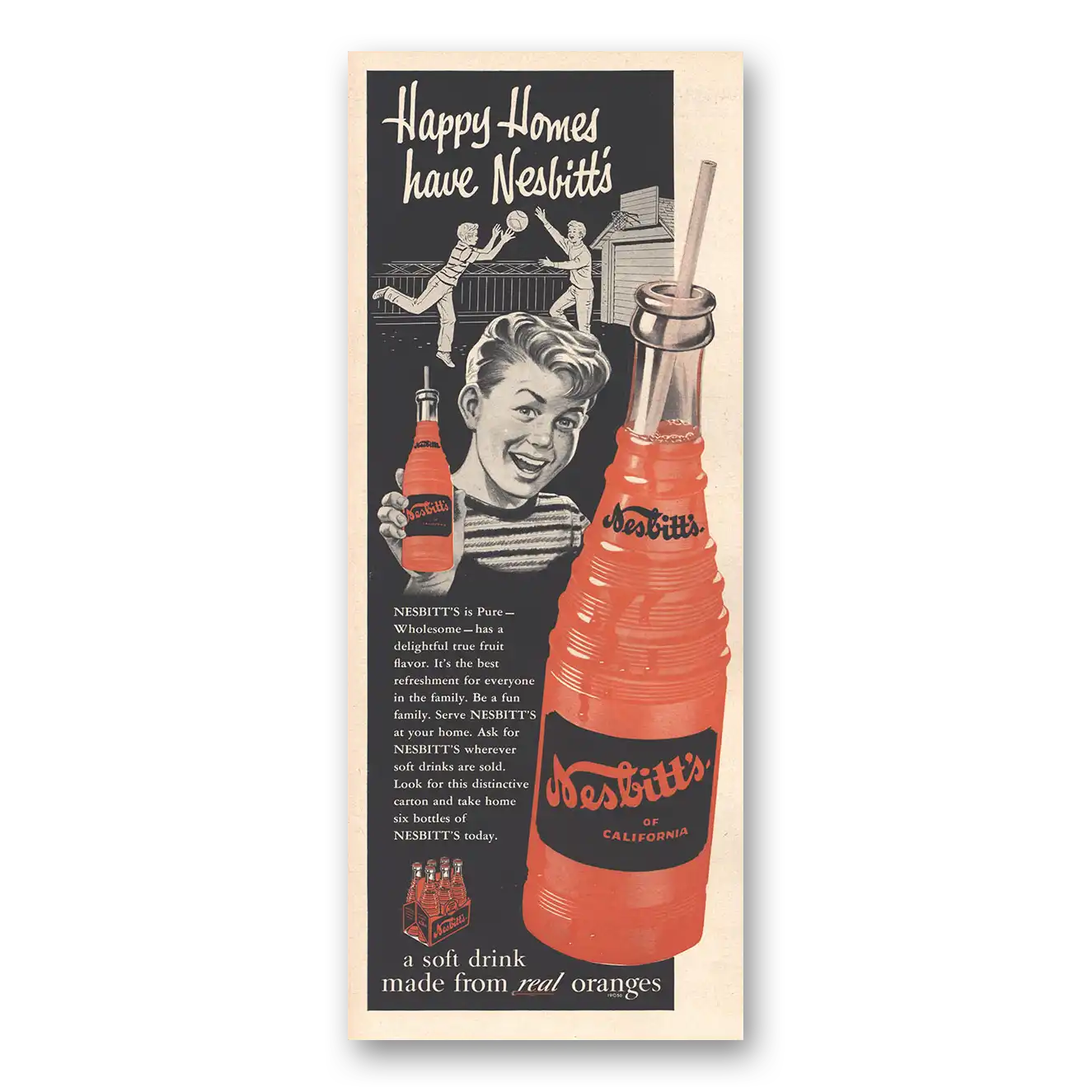 1954 Nesbitts Orange Drink Happy Homes Vintage Magazine Print Ad