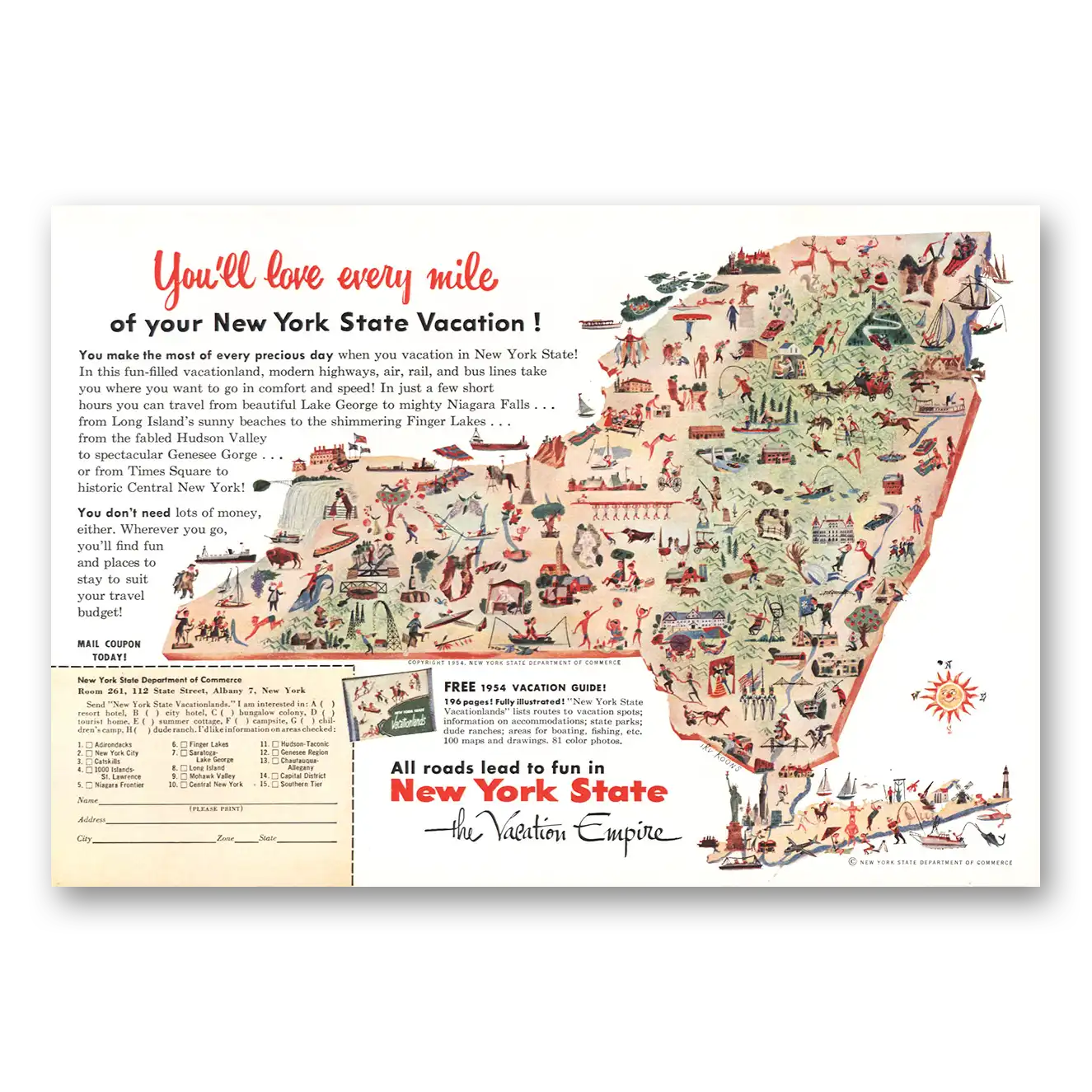 1954 New York Love Every Mile Vintage Magazine Print Ad