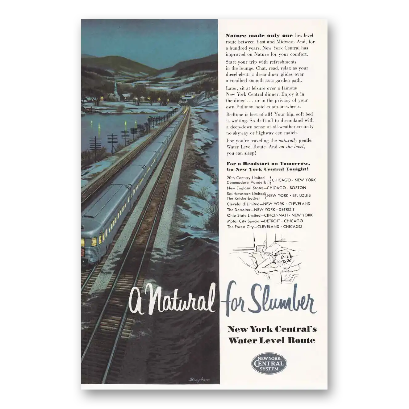 1954 New York Central Natural for Slumber Vintage Magazine Print Ad