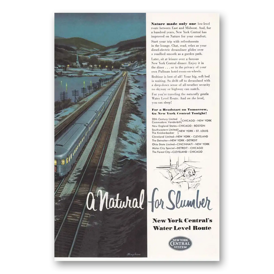 1954 New York Central Natural for Slumber Vintage Magazine Print Ad